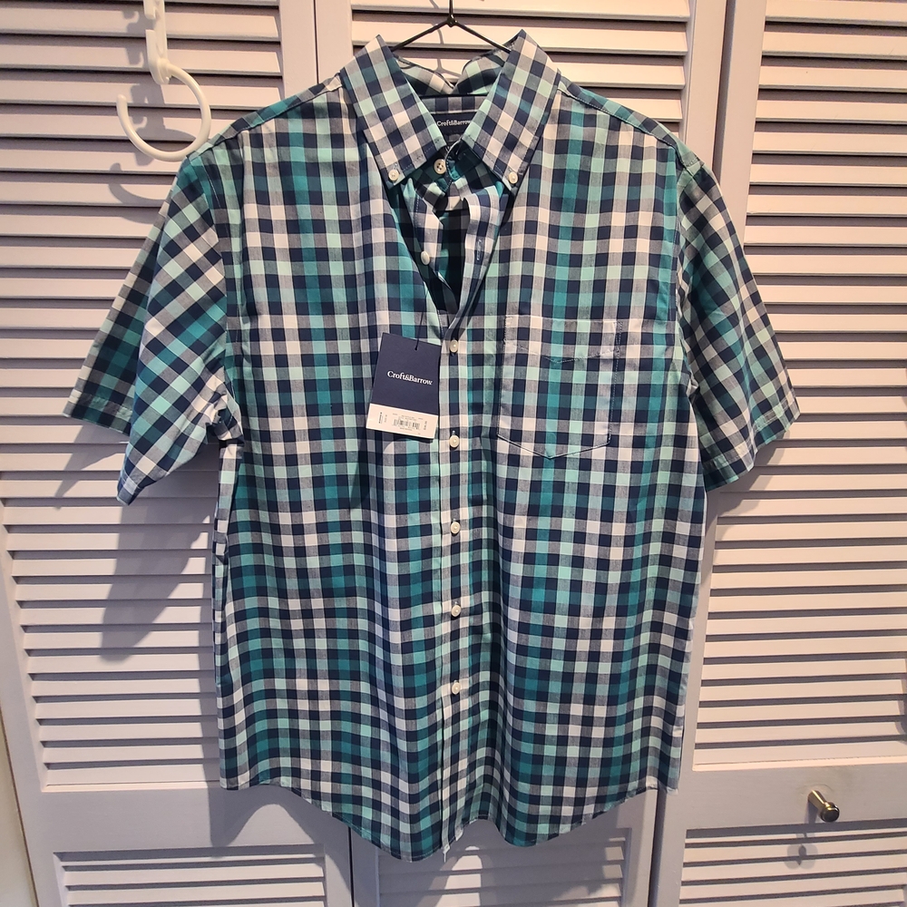 Croft & Barrow Men's Blue and Green Plaid Shirt Easy Care Fabric